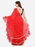 Women Red Solid Poly Crepe Ruffle Saree