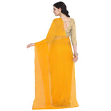 Women's Yellow Chiffon Printed Saree With Blouse Piece