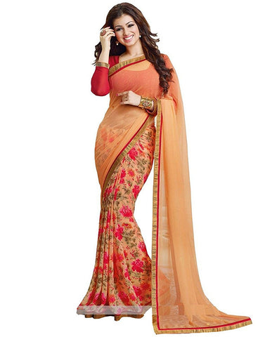 Women's Printed Chiffon Floral Print Saree with a Lace Border