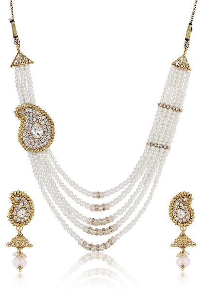 White & Gold Pearl Necklace With Earrings Set Pearl Necklace Set For Wedding