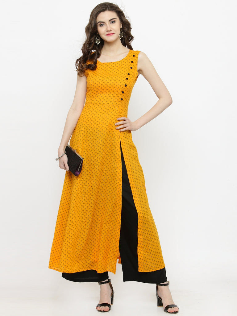 Buy Canary Yellow Palazzo Suit In Organza With Vintage Floral Print KALKI  Fashion India