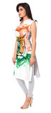 Trendy White Sleeveless Printed Kurti For Women