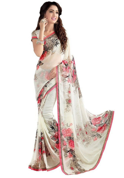 Shop Online Designer Printed White Saree For Women