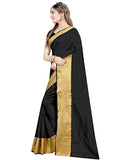 Designer Casual Wear Black Silk Cotton Sari Pure Cotton Silk Printed Sarees With Broad Border For Women