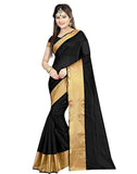 Designer Casual Wear Black Silk Cotton Sari Pure Cotton Silk Printed Sarees With Broad Border For Women
