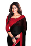 Black and Red Saree - Georgette Saree With Blouse Piece