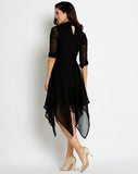 black-dress-designer-asymmetrical-shirt-dress-with-3/4-sleeves