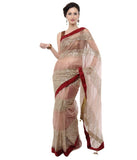 Light Peach Color Net Saree Designed With Silver embroidery & Lace Border Work