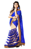 Shop Online Blue Cream Patta Saree For Women