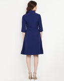 Dark Blue Shrit Style Midi Dress With Collar & Full Sleeves Midi Dress For Girls Western Wear