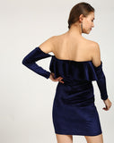 blue-colored-off-shoulder-dress-ruffle-designer-bodycon-dress