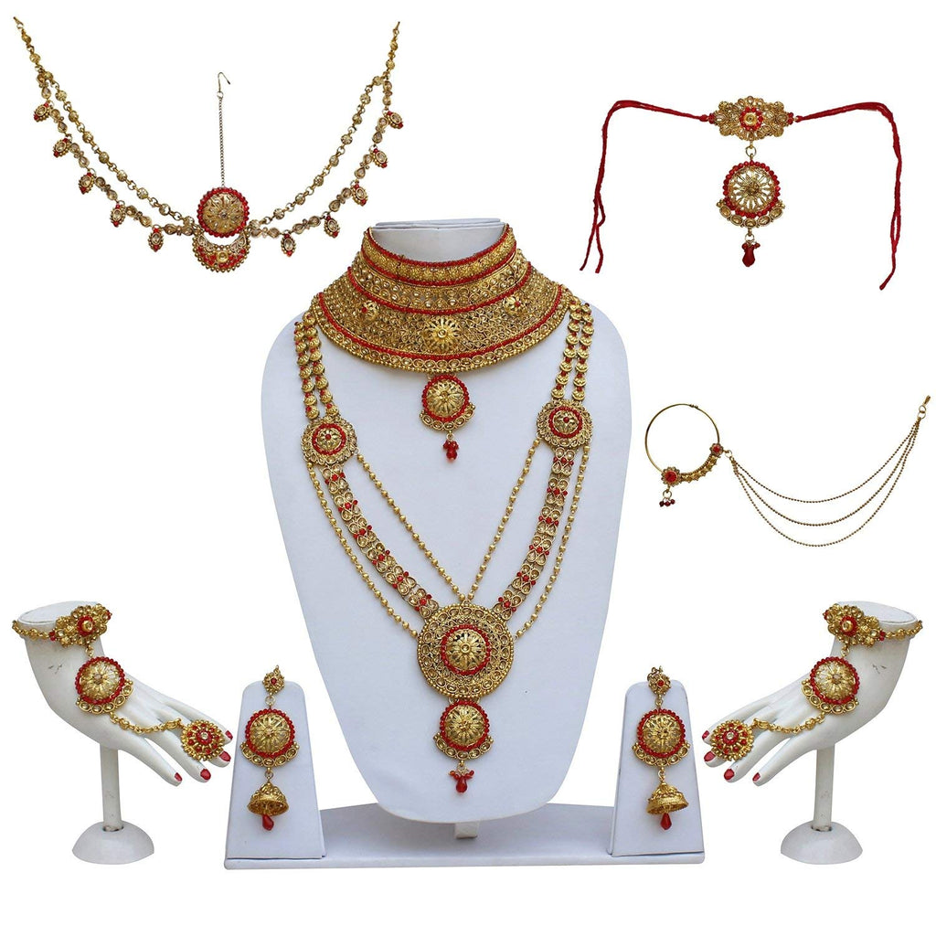 Bridal Golden Red Color Alloy Gold Plated Wedding Jewellery Set ...