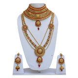 Bridal Golden Red Color Alloy Gold Plated Wedding Jewellery Set