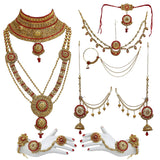 Bridal Golden Red Color Alloy Gold Plated Wedding Jewellery Set