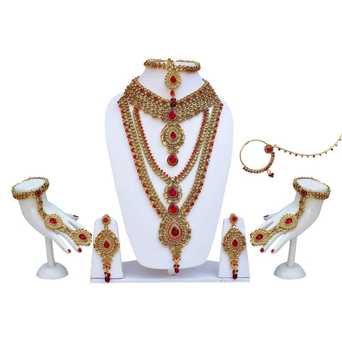 Bridal Jewellery Gold & Red Color Alloy Kundan with Stone Wedding Jewellery