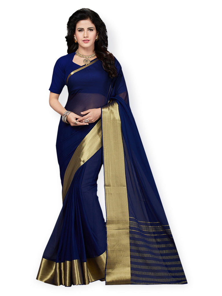 Blue Color Wedding Saree | Plain Blue Chiffon Saree | Royal Blue ...