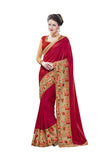 Partywear Plain Crepe Sarees Broad Floral Embroidery Border Work Sarees