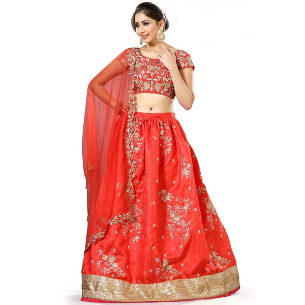 Red Color Satin Banglori Traditional Lehenga Choli Bridal Wear