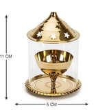 Akhand Diya Decorative Brass & Glass Oil Tea Light for Durga Pooja & Diwali-Cylindrical Shaped (4 inch)
