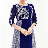 Eid Sale: Latest Western Kurtis Blue Color Georgette And Japan Satin Embroidered Stitched Kurti For Girl