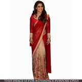 bridal-bollywood-sarees-red-and-cream-kajol's-bollywood-sarees-with-floral-embroidery-and-lace-border-work