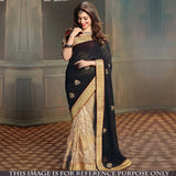 black-and-beige-half-and-half-style-bollywood-sarees-with-zari-embroidery,-patch-and-lace-border-work