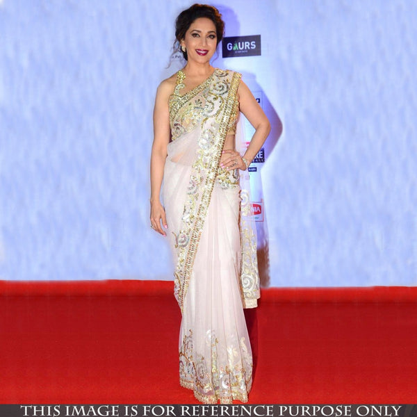 party-wear-white-net-bollywood-sarees-with-sequins-&-multi-work-madhuri-dixit's-designer-bollywood-sarees