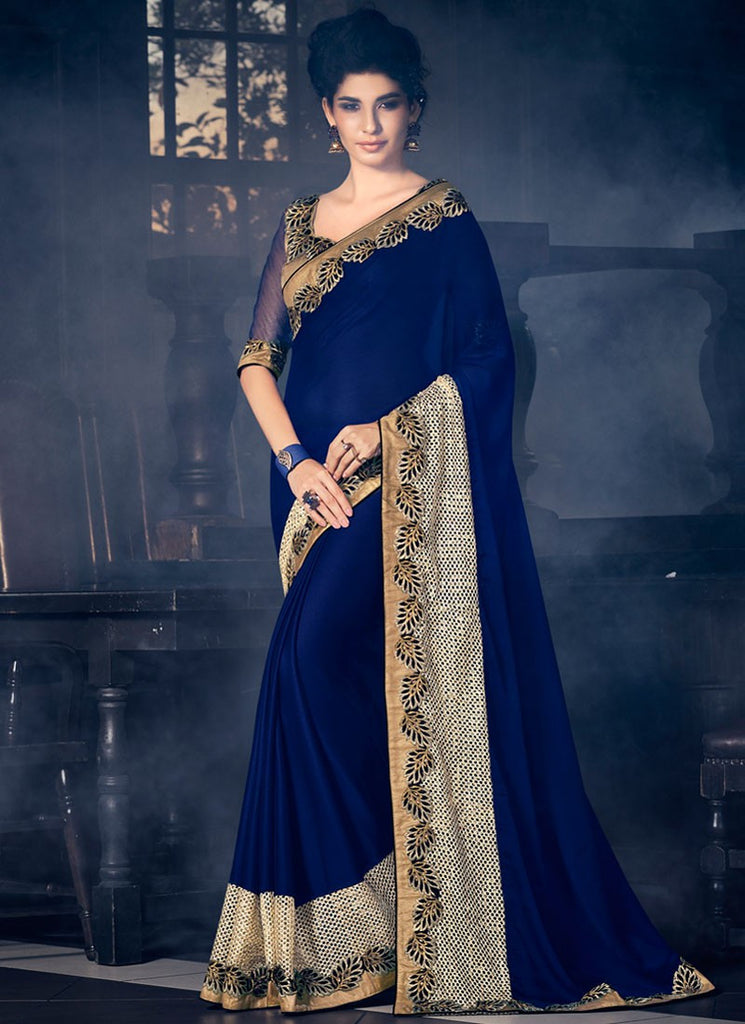 Buy Blue Chiffon Hand Embroidered Work Saree With Unstitched Blouse Piece  For Women by Geroo Jaipur Online at Aza Fashions.