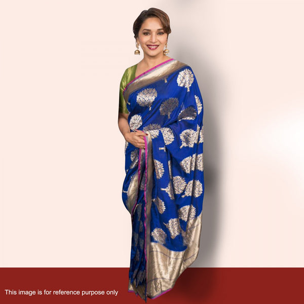 traditional-bollywood-sarees-madhuri-dixit's-blue-foil-print-work-bollywood-sarees