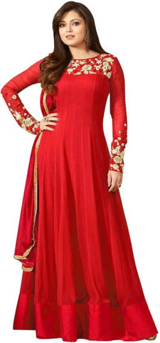 Red Color Anarkali Style Gown With Floral Embroidery Work