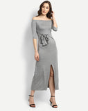 grey-off-shoulder-dress-knot-pattern-with-front-slit-women-designer-dress