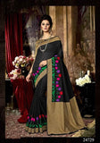 Silk Sarees Black & Beige Dyed Poly Art Silk Printed Saree