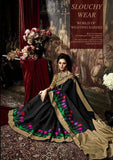 Silk Sarees Black & Beige Dyed Poly Art Silk Printed Saree