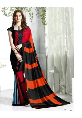 Beautiful Casual Wear Sarees Color Blocked Pattern Printed Crepe Sarees