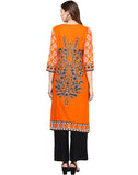 Floral Printed Cotton Jaipuri Orange  Kurti For Women