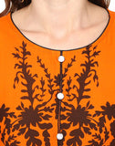Floral Printed Cotton Jaipuri Orange  Kurti For Women