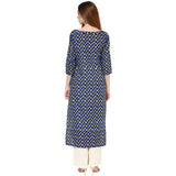 Casual Wear Printed Cotton Blue Kurti For Women Designer Kurtis & Kurtas Online