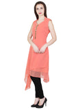 Trendy Georgette Orange Sleeveless Kurti For Women