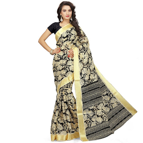 Designer Multicolor Poly Cotton Sarees Floral Print Casual Wear Cotton Sari With Blouse Piece