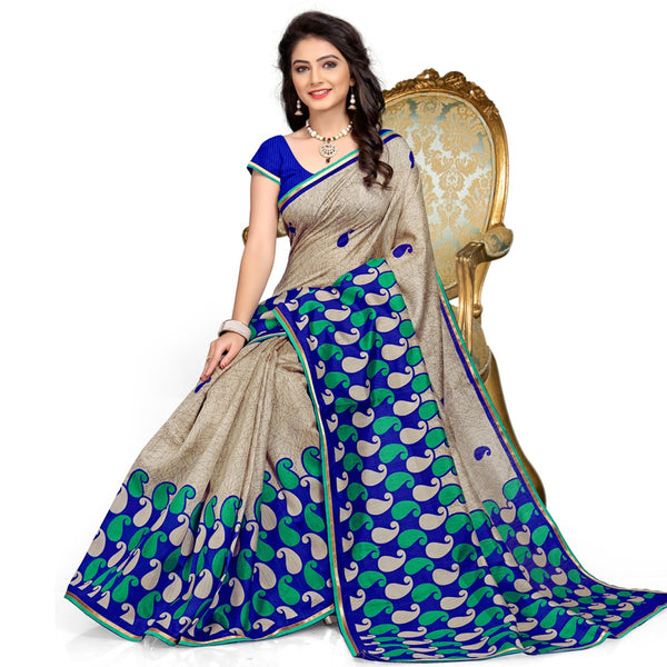 Designer Poly Cotton Sarees Multicolour Casual Wear Paisley Print Cotton Sari