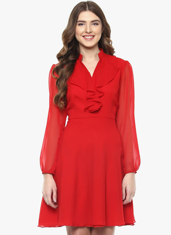 Online Designer Dresses Red Solid Skater Dress