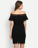 off-shoulder-ruffle-sleeve-black-dress-for-women-dress-bodycon-dress