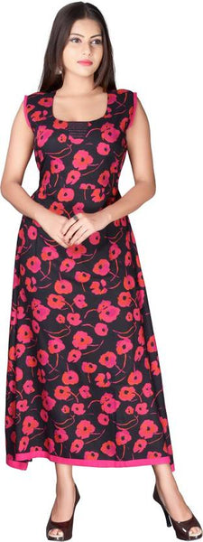 Evening Gowns Pink Color Floral Print Gowns For Girl