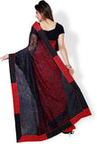 Women's Red & Black Embroidered, Self Design Bollywood Net, Brasso Sari Party Wear Net Saree