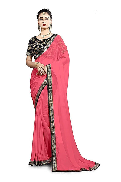 Pink And Black Saree | Sarees | Black Sarees – Lady India