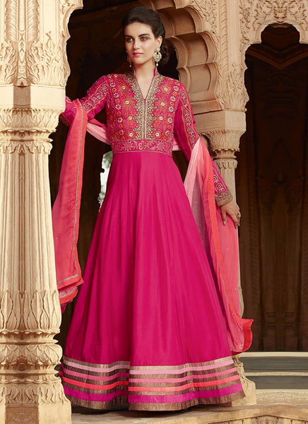 Embroidered-Art-Silk-Abaya-Style-Suit-In-Pink-Designer-A-Line-Anarkali-Suit