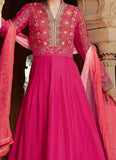 Embroidered-Art-Silk-Abaya-Style-Suit-In-Pink-Designer-A-Line-Anarkali-Suit
