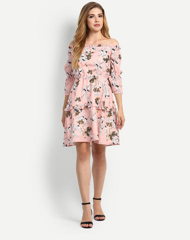 designer-dresses-off-shoulder-peach-colored-skater-dress-midi-floral-dress