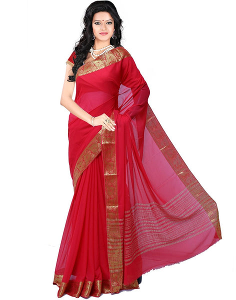 Plain Chiffon Saree With Gold Border