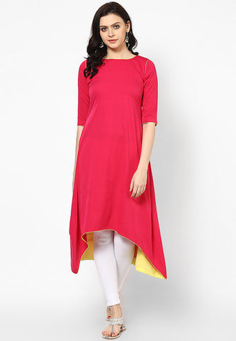 Exclusive Fancy Plain Cotton Pink Kurti A-Line Designer Kurti